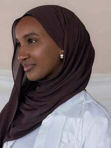 1pc Women Abaya Accessories Solid Color Faux Pearl Chiffon Soft Scarf Long Wrap Headscarf For Daily Use Casual Headband Soft Hijab - 藍色 - 查看 2