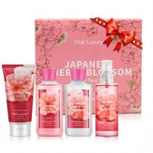 Women's And Girls' Bath Care Gift Set Japanese Sakura Fragrance 4-Piece Set Includes: Shower Gel, Body Lotion, Body Mist, Exfoliating Scrub Birthday & Christmas Gift Travel-Size Care Set - Đỏ - Xem 1