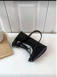 Geometric Embossed Solid Color Women's Shoulder Bag, Zipper Closure Vintage Style Casual Waterproof Handbag, Suitable For Women, Office Workers, Students, Business Use - Black - View 2