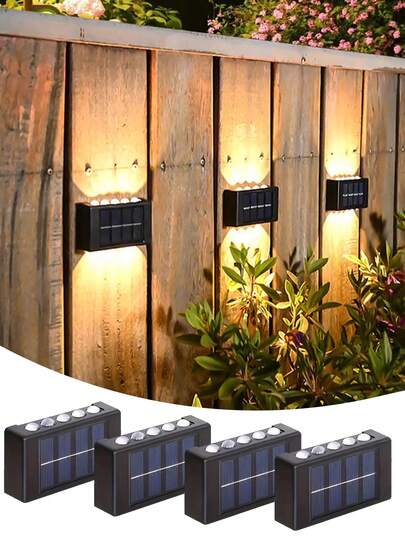 1pc Solar Powered Wall Light, With 6/8/10 LED Bulbs (White/Warm Light), Home & Garden Lighting Accessory, Suitable For Wall, Pillar, Parking Lot, Garage, Garden Decor, Ideal For Halloween, Christmas, Thanksgiving Gift