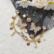 8pcs DIY Shoe Decoration Charms Gold Butterfly, Flower, Star, Rhinestone Chain, Lightweight Non-Metal Material, Y2K Style, Suitable For EVA Beach Shoes And Sandals - Multicolor - View 4