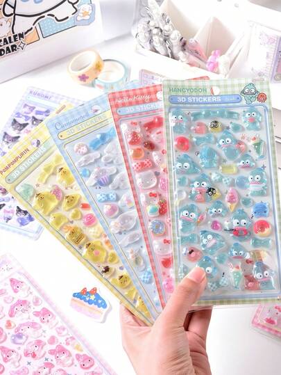 3D透明贴纸，可爱日系设计，梦幻甜美少女风，简约风格。可重复使用，高粘性背胶，粘贴不伤表面。可装饰手机、笔记本电脑、水瓶等。（颜色随机）