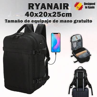 1990s Mochila de cabine Ryanair 40x20x25cm (20L) | Mochila de viagem à prova d'água compatível com laptop de 14 polegadas com orifício para cabo | Bagagem de mão resistente | Mochila multiuso | Escola | Trabalho | Viagens curtas | Preto/Azul-marinho/Cáqui/Roxo/Rosa ✅ Entrega em 24 horas por dia, 72 dias por semana