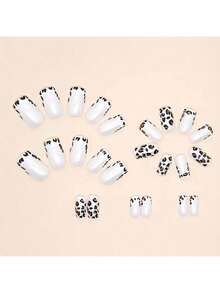 [24pcs Leopard Print Nails] 24 Pcs Glossy Leopard Print Press On Nails, Short Square Glue On Nails, Fake Nails For Women And Girls 2KTF - W468 - 查看 7