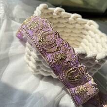 2026新款 100cm 紗麗布料裝飾 - 多色刺繡紗麗邊飾，適用於杜帕塔 - 刺繡布蕾絲 - 紫色 - 查看 3