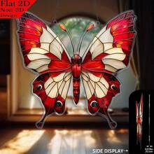 2D Flat - 2D Flat, 1pc, Garden (7.87''X7.6''), Deep Red Butterfly Acrylic Suncatcher With Shimmering Wings And Soft Gradient Edges, Perfect Window Display, Sweet Gift For Spring Nature Decor - A - View 3