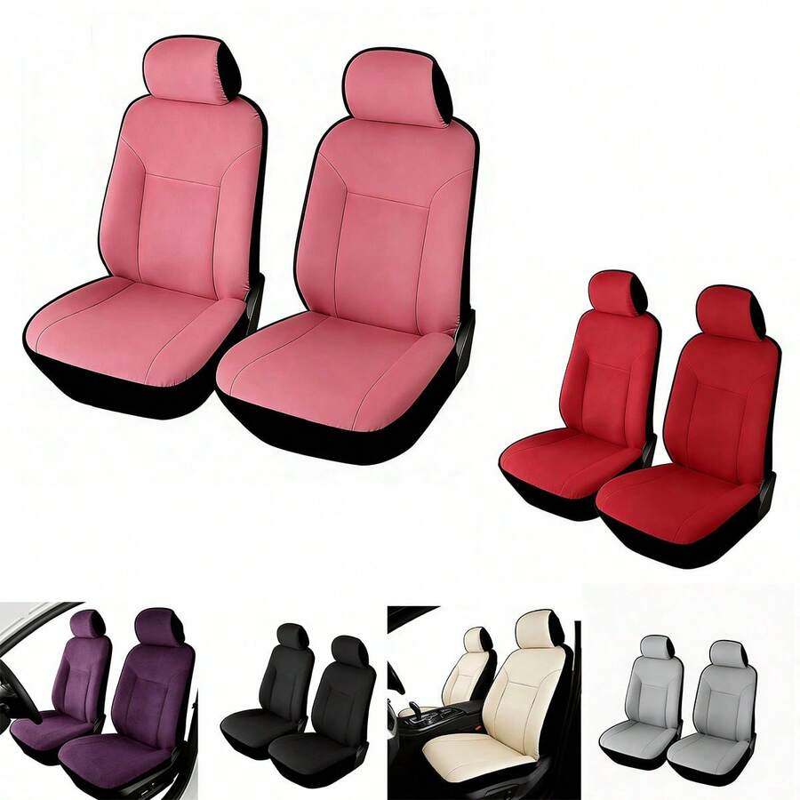 2pcs Car Accessories, Pink Ladies Car Seat Covers, Car Decor, Car Seat Covers, Car Interior Accessories, Men's Car Seat Covers, Full Set Of Car Essentials, Red, Purple, Gray, Black, Beige, Suitable For All Seasons, Dust And Stain Resistant, Summer Breathable Car Seat Covers, Suitable For Cute Ladies, Universal Fabric Front Seat Covers, Fit For Sedan, SUV And Van, 2 Front Seat Covers And 2 Headrest Covers - Multicolor - View 1