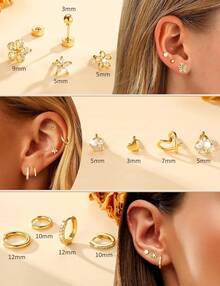 Gold Stud Earrings Women - 14k Gold Plated Surgical Stainless Steel Flat Back Earrings Set Small Huggie Hoop Flatback Earring Sensitive Ears Screw Back Cartilage Piercing Jewelry - 14K Silver Plated - View 8