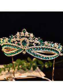 Vintage-Stil grüner Edelstein-eingelassener Kronenkopfschmuck, mit reichhaltigen grünen Edelsteinen akzentuiert mit funkelnden Strass, für einen traumhaften prinzessinnenhaften Look, geeignet für Casual, Bühnenauftritte, Partys und formelle Anlässe, Haarzubehör, Braut-Accessoires - Grün - Übersicht 4