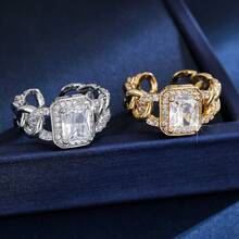 1pc Luxury Niche Design Chain Open Ring, Exquisite Zirconia Stone Band, Elegant Versatile Commuter Accessory - Open Ring - View 5
