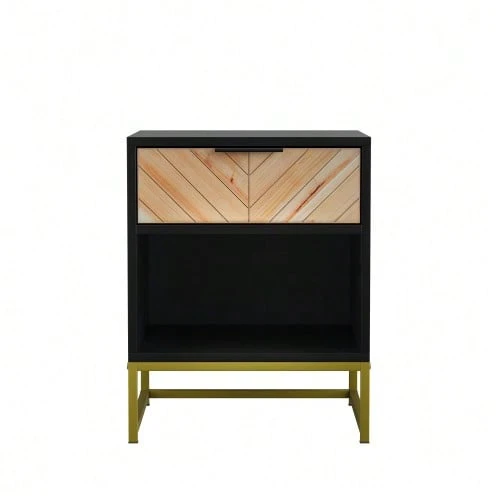 Modern Bedside Table With One Drawer And One Open Compartment, Ideal For Living Room, Bedroom And Hallway, 43 X 40 X 55 Cm, 1 Unit. - Black - View 1
