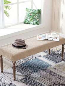 1 Stück abstrakte karierte Bankabdeckung, Jacquard-Stretchstoff, moderner minimalistischer Stil, dick, strapazierfähig, fleckenabweisend und kratzfest, geeignet für Zuhause, Büro, Bank, Klavierhocker, Stuhl usw. - Khaki - Übersicht 3