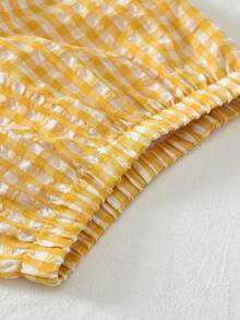 bearleader 2pcs/Set Girls' Cute Plaid Print Woven Fabric Lace Trim Camisole And Shorts Set, Summer Outfit - Yellow - View 8