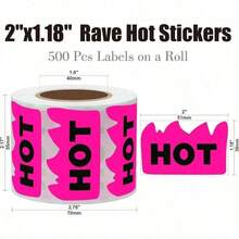 ADS Hybsk 500pcs Rave Hot Stickers 2 X 1-1/5 Inch Fluorescent Hot Flame Fire Shape Labels Marking Popular Items For Restauresent Supermarkets Stores Shops (Fluorescent Rose Red) - Màu B - Xem 2