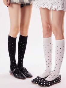 1 Pair Summer Thin -Style Polka Dot Grey Knee-High Socks, Ins Sweet Girl Leg Warmers, Women Polka Dot Socks - Knitted Ribbed Over-The-Knee Socks, Elegant Academic Style Elastic Breathable Socks, Suitable For Daily, School And Date Outfits - Multicolor - View 5