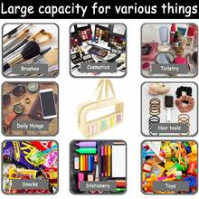 雪尼尔字母透明化妆包收纳贴片，旅行洗漱化妆包带手柄，尼龙防水透明化妆包，学院风贴片女士化妆包 - 彩色 - 查看 2