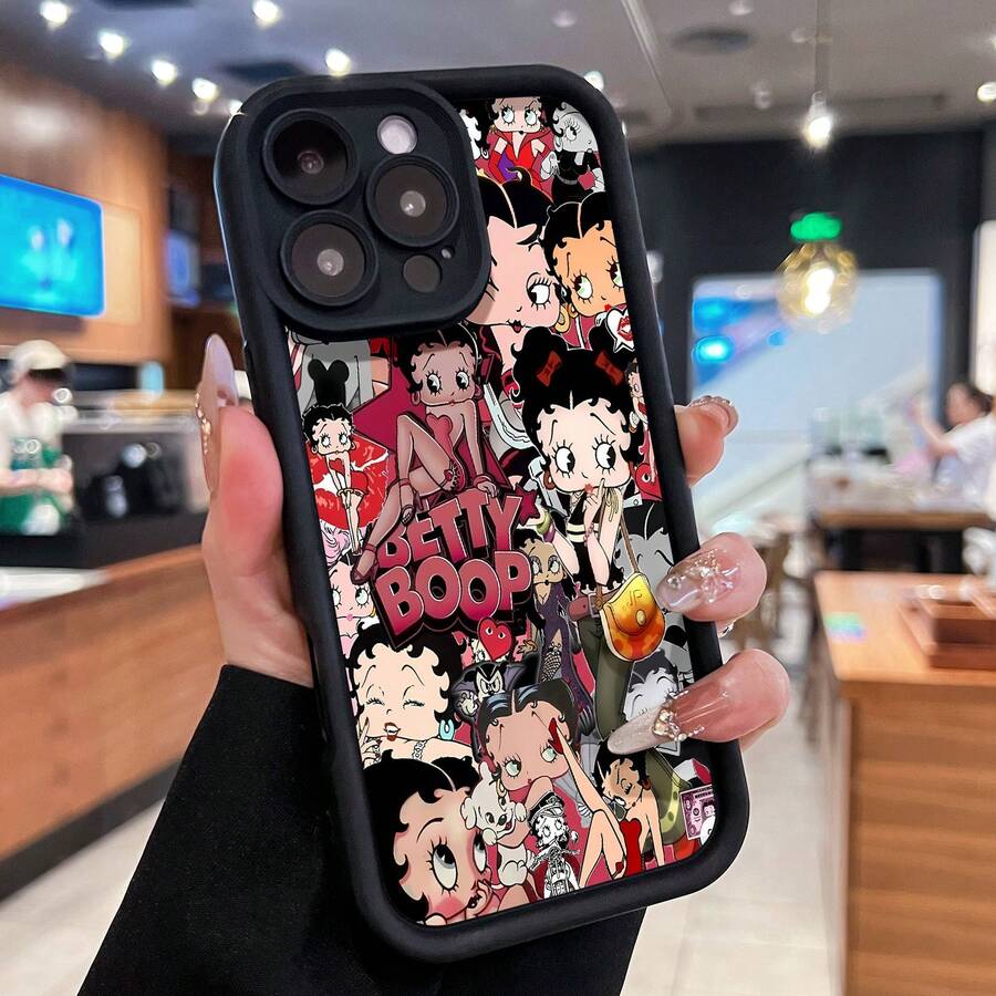 Collage de Betty Boop rosa rojo negro.funda de teléfono Fundas compatibles con Samsung,Apple,VIVO,OPPO,Motorola,Google,Xiaomi y Honor.Fabricadas en silicona TPU,ofrecen protección contra golpes y caídas. - Negro - Ver 1