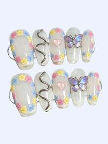 1pc Soft & Cute Floral Heart Nail Art Stickers, 3D Embossed, Fresh Style, Waterproof, Finger Nail Decor, DIY Scrapbooking - Multicolor - View 2