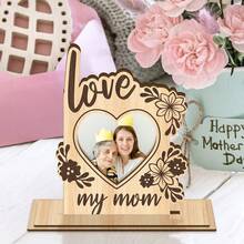 1 pièce Cadre photo en bois rustique - en forme de cœur avec crochet de suspension, convient pour afficher des photos et des décorations, peut être offert en cadeau pour maman pour la fête des mères, Noël, anniversaire, à accrocher au mur ou à poser sur une table - A - Voir 5