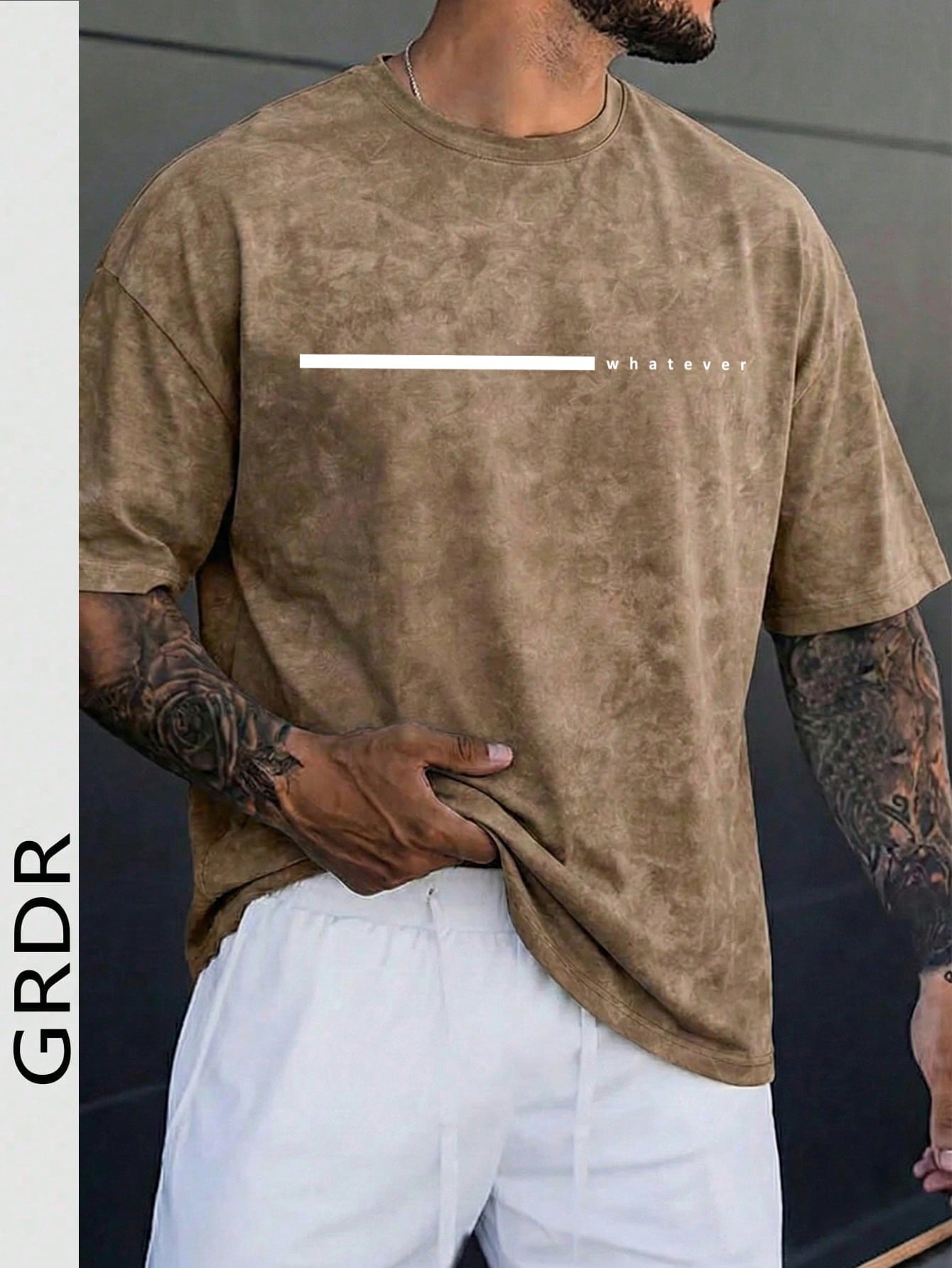 GRDR قميص تي شيرت رجالي بطباعة حرفية "Whatever" بي...