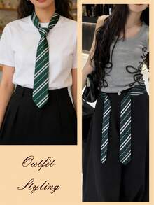 1pc Striped Casual Party Cute Street Polyester Tie, Suitable For Spring, Summer, Autumn And Winter - Green - View 5
