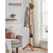 VASAGLE Percero de Madera Maciza 3 uras Ajustab 51 1 x 44 3 x 177  Ropa Sero Salón Dormito Oficina Nogal Oscuro MRCR01WNV2 - Bastante oscuro - Ver 2