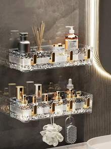 1pc Bathroom Shelf Rack, Wall Mounted Organizer For Bathroom, Vanity, Toiletries Storage - Multicolor - View 1