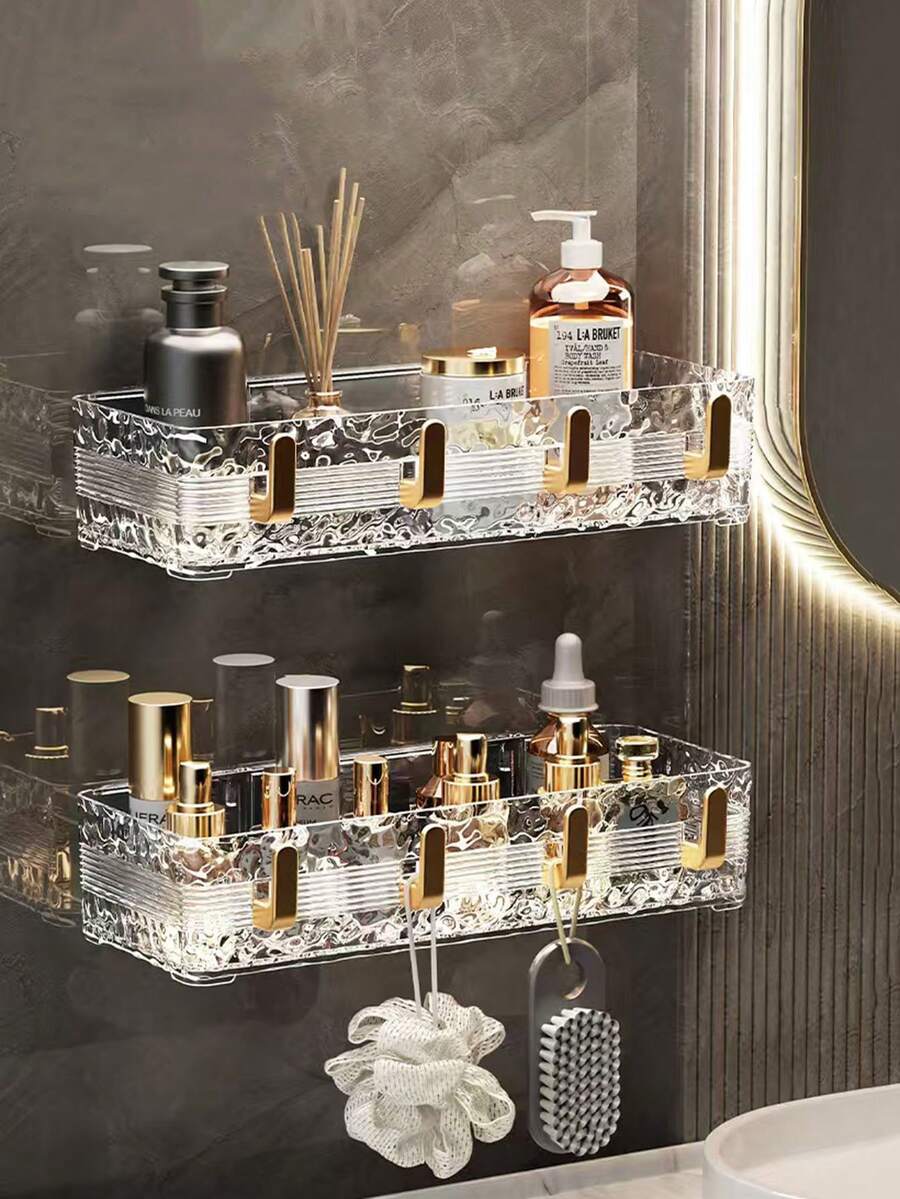 1pc Bathroom Shelf Rack, Wall Mounted Organizer For Bathroom, Vanity, Toiletries Storage - Multicolor - View 1