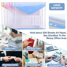 24Pcs A4 Plastic Wallets | Expandable Punched Pockets, Popper Closure & Label Pocket, For School Office Home Travel - 套裝 - 查看 8