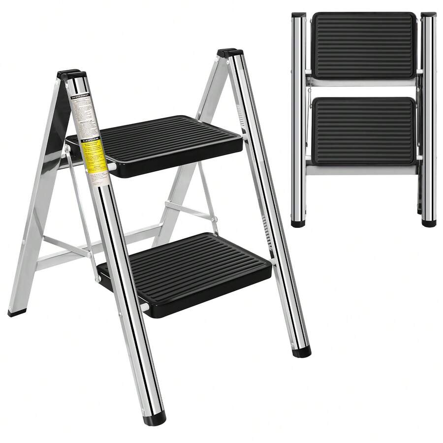 Huini 2 Step Ladder Foldable Step Steel Ladder With Wide Non-Slip Pedal, Step Stool With 150 Kg Capacity, Home, Pantry, Indoor And Outdoor Use - Escalera de acero de 2 peldaños - Ver 1
