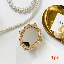 可调节镜面元件，复古电镀镜面手机支架，带弹出式支架座，适用于智能手机和平板电脑，耐用塑料材质，金色底座，完美解放双手，优雅配件，春季礼物之选。 - 金色 - 查看 1