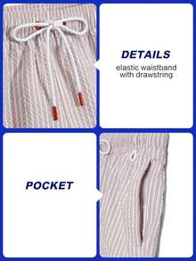 ZELFYO Men's Striped Print Drawstring Waist Pocket Beach Shorts Men Swim Trunks Men Beachwear Beige Swim Trunks Striped Swim Trunks Bathing Suit Men Beach Clothes For Men Cream Swim Trunks Beach Trunks Men S Swim Trunk Men Shorts Vacation - 彩色 - 查看 5