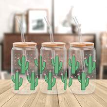5pcs Cute Green Cactus Theme UV DTF Cup Stickers, Waterproof Scratch-Resistant 3D Crystal Stickers, Suitable For 16oz Glass Cups, Mugs, Crafts, Great For Decorating Personal Items! (4.3in X 9.4in) - 3 Types Of Cacti - View 9