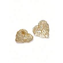 1 Pair Vintage Elegant Earrings Heart-Shape Asymmetrical Carving Decor Stud Earrings Personalized Jewelry For Women's Daily Party Wedding Gift - Vàng - Xem 5