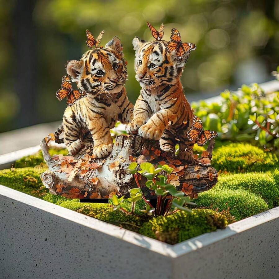 Acrylic Tiger & Butterfly Garden Yard Decoration, Children's Gift - B - View 1