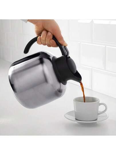 IKEA 北歐極簡風格保溫壺 1.8L 大容量不鏽鋼材質 長效保溫保冷 家用戶外露營野餐辦公室旅行通用保溫瓶