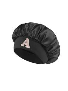 1 pieza Gorro de cuidado del cabello con letras exclusivas de satén negro. Textura sedosa y sensación de alta gama para el cuidado del cabello en casa y dormir - Negro - Ver 6