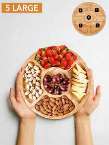 1pc Five-Compartment Round Wooden Tray,Divided Serving Tray, Round Wood Serving Board,Used For Snacks,Dried Fruits,Tea,Suitable For Home,Hotel,Restaurant,Wedding Party,Kitchen,Table Decoration, Wooden Snack Platter Five Compartment Partition - View 5