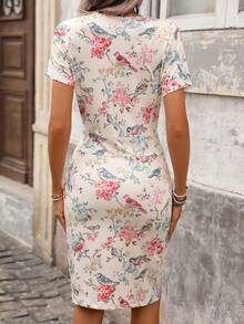 Women's Summer Floral Print Casual Dress With Pockets And Drawstring Waist - Multicolor - View 4