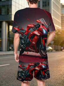 Katsam Kaw Red Sport Motorcycle Inspired Men 2 Piece Set Graphic Tees And Shorts Stylish Summer Outfit Casual Fashion For Men Perfect Gift Limited Offer - Multicolor - View 4