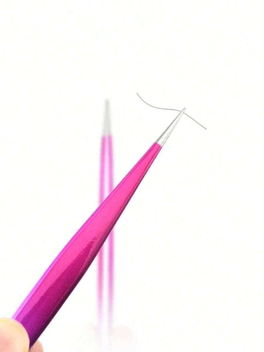 1PC High Precision Stainless Steel Tweezers, Gradient Color Pointed Tip Tool For Lash Extension & Nail Art, Anti-Slip Professional Beauty Tool - Pink - View 1