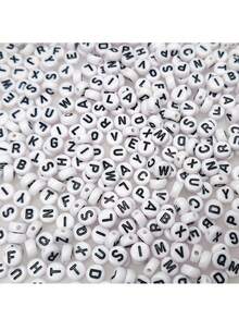 Hơn 500 hạt chữ cái acrylic tròn màu trắng 4x7mm từ A-Z, nhiều hình dạng khác nhau, hạt nhựa rời số lượng lớn để tự làm trang sức như vòng tay, dây chuyền, móc khóa (Chữ đen trên nền trắng) - Đen và trắng - Xem 4