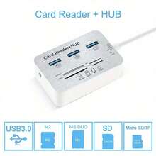 Bộ chia USB Type-C 3.0 7 trong 1 với 3 cổng USB + đầu đọc thẻ SD/TF/MS/M2 4 khe cắm, dùng cho ổ USB, máy tính xách tay, chuột, bàn phím. Bộ mở rộng USB-C 7 trong 1 với 3 cổng USB và đầu đọc thẻ SD/TF/M.2 - Bộ chuyển đổi thiết bị ngoại vi USB-C 3.0 cho máy tính xách tay, ổ cứng ngoài, tương thích với các thiết bị USB-C. - trắng - Xem 6