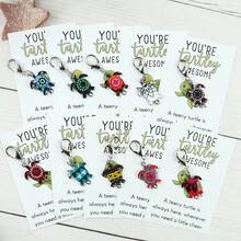 10pcs Colorful Turtle Keychain Set, Includes Turtle Travel Greeting Card For Writing Blessings, Suitable As Gifts For Traveling Friends, Keychain, Bag Charm, Party Favors - Multicolor - View 4
