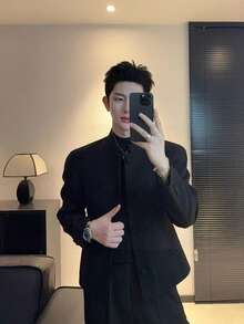 Men's Stand-Collar Blazer: Premium Casual Style - New Chinese-Inspired, Short-Length Jacket For Spring & Autumn (Chanel-Inspired Aesthetic) - màu đen - Xem 1