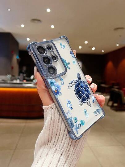1个全新简约海龟图案电镀防震/加厚透明TPU保护壳，适用于Galaxy S25 Plus/Galaxy S25 Ultra/Galaxy Note20/Galaxy A52 5G/Galaxy S23 Ultra/Galaxy S22/ 13C 4G/Galaxy A35/Galaxy/SAM/Honor/Note13pro/S23 Ultra/S24 Ultra/S25/A56