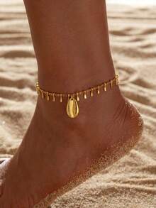 1Pc Boho Style Conch / Shell Anklets For Women, Dainty Fringe Chain With Conch / Shell Pendant Anklet Bracelet, 18K Gold Plated Stainless Steel Anklet Bracelet, Summer Beach Vacation Jewelry For Daily Wear, Foot Jewelry, Summer Party Fashion Accessories - Multicolor - View 2