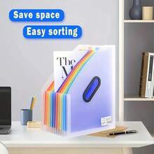 Organizador de archivos portátil y expandible de 1 pieza, contenedor de almacenamiento de suministros de oficina de papel multicapa, clasificación de archivos plegable. - Negro - Ver 4