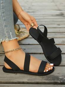 New Flat Sandals, Minimalist Casual Multi-Strap Design Elements, Suitable For Daily, Campus, Shopping, Leisure, Available In Pure White Multi-Strap, Classic Brown Multi-Strap, And Black Multi-Strap, Suitable For Spring And Summer - Black - View 7
