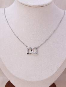 1 chiếc dây chuyền mặt chữ D sang trọng đính đá Zirconia thời trang. - Bạc - Xem 5